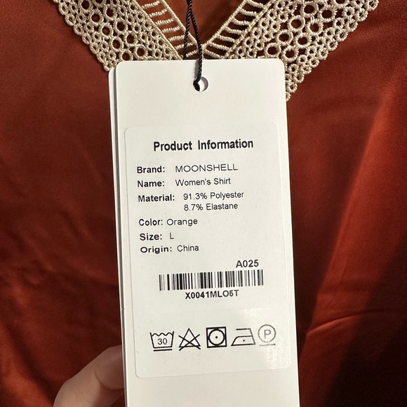 Women’s Solid Lace Long Sleeve Loose V Neck Smocked‎ Puff Blouse Size Large - Picture 6 of 7